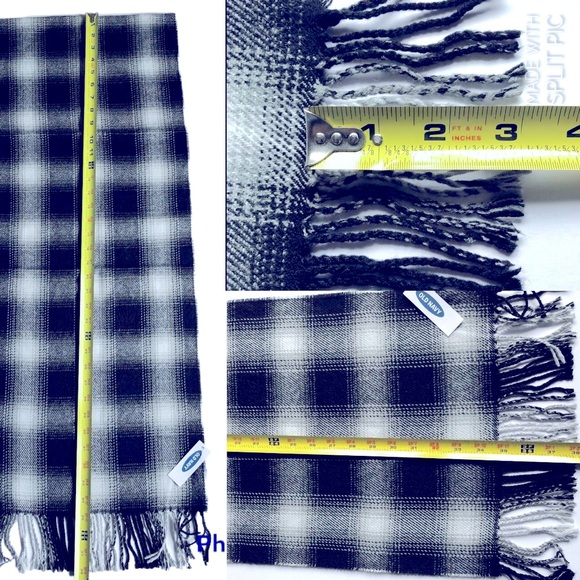 NEW OLD NAVY Plaid Neck Scarf Fringed Hems GRAY 76” x 13” UNISEX - Picture 6 of 12